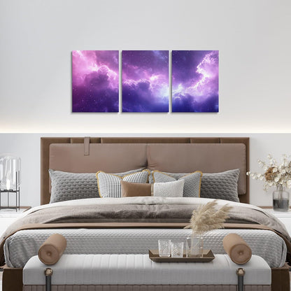 Feelyou Purple Galaxy 3 Piece Canvas Wall Art for Living Room Bedroom 3D Printed Space Wall Art for Home Decor Dreamy Nebula Office Decor Artwork Outer Space Picture Painting Posters