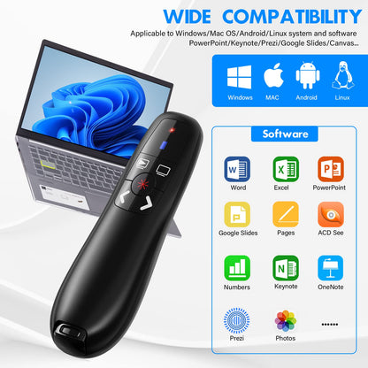 NinjaABXY Presentation Clicker Wireless Presenter Remote Clicker for PowerPoint Presentation, RF 2.4GHz USB PowerPoint Clicker Slide Advancer with Volume Control for Computer/Laptop/Mac