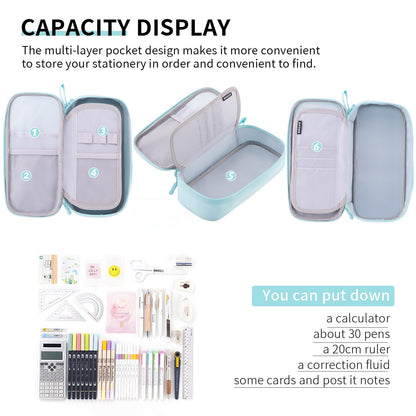 CICIMELON Durable Pencil Case Big Storage Pen Pouch Bag for School Supplies Office College Teen Adults, Light Blue