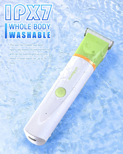 unibono Dog Grooming Kit with Paw Trimmer, All-in-One Low Noise Electric Rechargeable Small Quiet Pet Clippers Foot Dog Hair Shaver with Stainless Steel Scissors and Comb for Dogs at Home (Green)