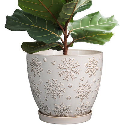 MPotTo 10 Inch Ceramic Planter Pot Large Plant Pot for Indoor Plants Outdoor Round Flower Pot with Drainage Hole and Saucer for Home Garden Decor White