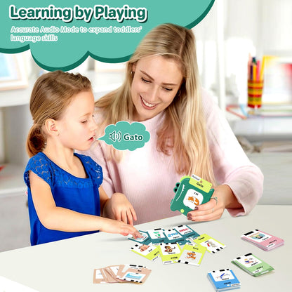 Spanish & English 420 Words Bilingual Talking Flash Cards for Toddlers 1 2 3 4 5 6 Year Olds, Montessori Learning Toys, Pocket Speech Therapy Autism Toys, Sensory Preschool Educational Birthday Gift