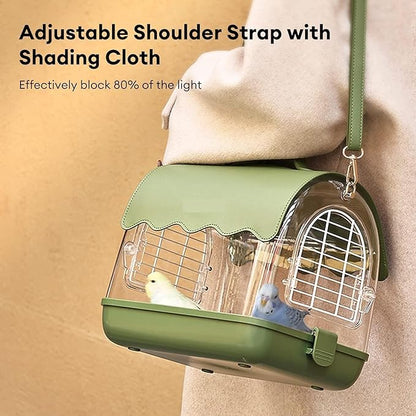 Birdcage Bird Carrier Backpack with Perch, Transparent Travel Bird Cage Bag with Shade Cover Visible Window for Parrots Budgie Bird Flight Cage(Green)