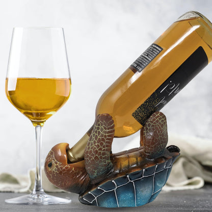 AMAJY Resin Sea Turtle Wine Bottle Holder Coastal Beach Theme Display Rack