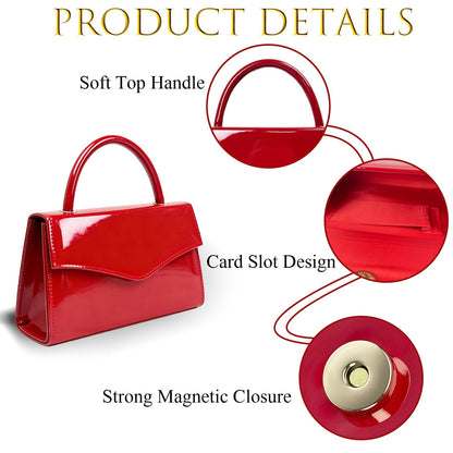 BYWAUQI Evening Clutch Purses for Women Patent Leather Purse Black Clutch for Formal Prom Wedding Party Brida Cocktail(Red)