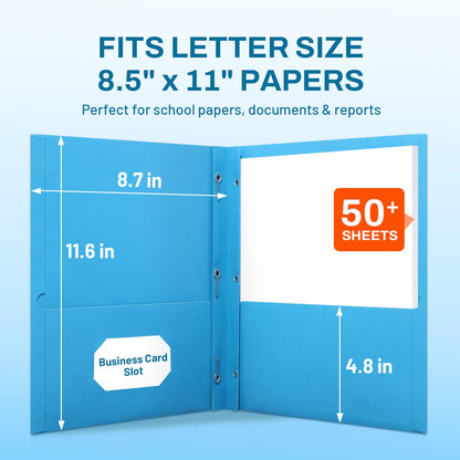 SUNEE 2 Pocket Folders with Prongs (25 Pack, Blue), Paper Folders with 2 Pockets and 3 Prongs Fit Letter Size Paper, Folders with Prongs for School Office Home Business