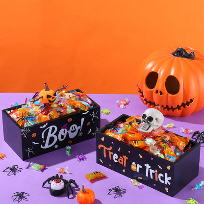 HFYZZ 2 PCS Halloween Candy Bowl Dish Trick or Treat Wooden Serving Bowl Holders Black Corn Spider Web Ghost Candy Serving Dish Tableware for Halloween Table Desk Haunted House Decoration