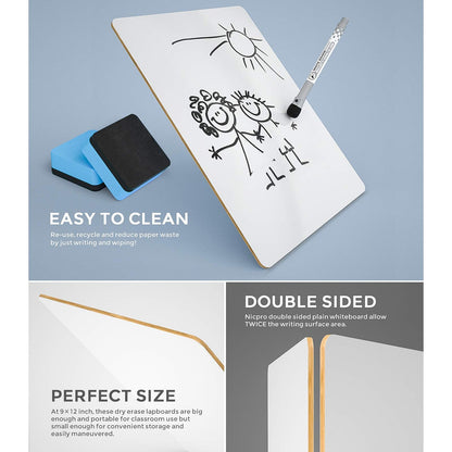 Nicpro Dry Erase Lap Board 9 x 12 inches 2 Pack Double Sided Blank Small Lapboard with 8 Pens, 2 Eraser, Learning Mini Whiteboard Portable Drawing Board for Student and Classroom Use