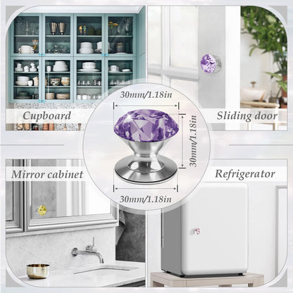 CcHhyyt 4 Pcs Crystal Adhesive Knobs Stick On Cabinet Handle Purple K9 Crystal Pulls Peel and Stick Dresser Pulls for Mirror Cabinet Drill Free Knobs for Glass Sliding Doors Fish Tank Lid Terrarium
