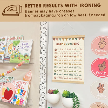 Lacama Boho Skip Counting Chart Educational Math Wooden Poster Hanger,Multiplication Chart Homeschool Organization Math Posters,Times Table Charts For Homeschool Grade School Classroom Posters Wood Hanger
