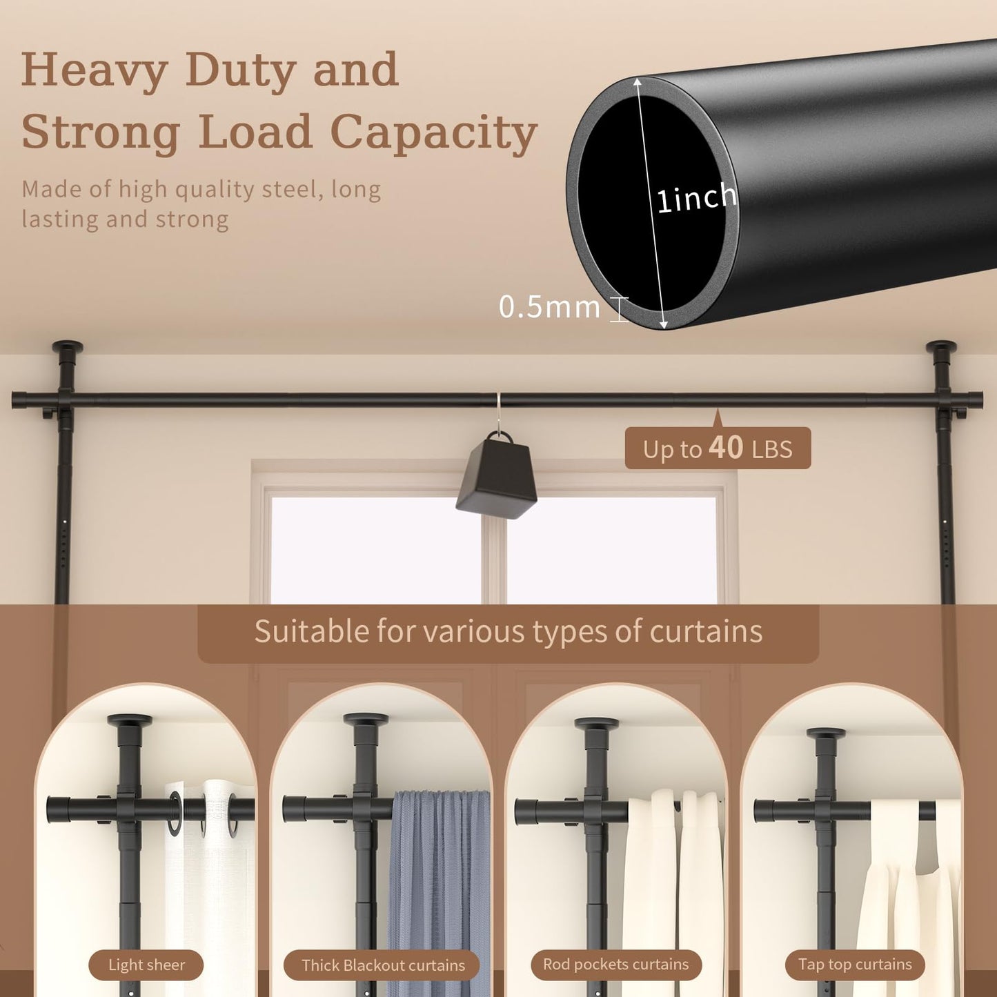Room Divider Curtain Rod, No Drilling Room Separator for Space Partition Adjustable 4-10ft(H) 28-70inch(W) Heavy Duty Temporary Wall Divider Floor to Ceiling Tension Rod, Black