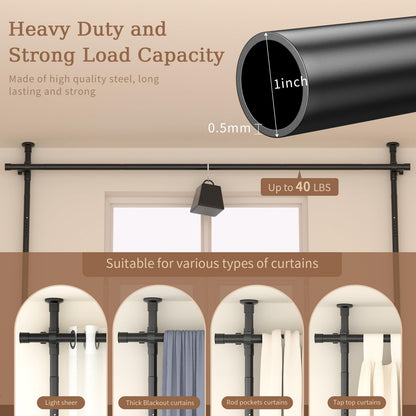 Room Divider Curtain Rod, No Drilling Room Separator for Space Partition Adjustable 4-10ft(H) 28-70inch(W) Heavy Duty Temporary Wall Divider Floor to Ceiling Tension Rod, Black