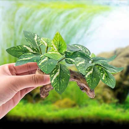 CousDUoBe 9 Pcs Fish Tank Decor，Silk Aquarium Plants Green Silk Leaf pad Hammock Artifical Driftwood cave Betta Fish Tank Accessories 6 x 3 x 4 inches(LxWxH)