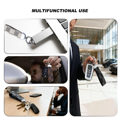 HuanHengOn 3-Pack Premium Leather Keychain Set, Black White Brown Car Key Holder, Car Office Home Key Organizer for men women, Gift for Professionals, Coworkers, Car Enthusiasts