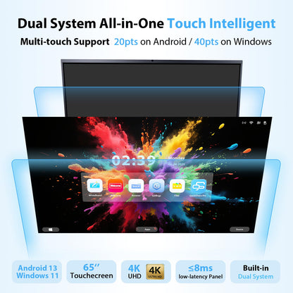 HWSXEEC Smart Board 65 inch, Interactive Smartboard Digital Whiteboard with Dual OS Android Windows, Touch Screen Wall Mount for Classroom Business Office