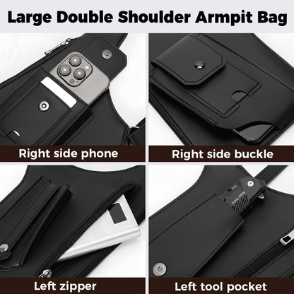 ECGER Large Double Shoulder Armpit Bag - Underarm Holster for Men, Anti-Theft Concealed Crossbody Wallet|phone Pouch for Outdoor Travel Cycling Work, Premium PU Leather (Black Armpit Bag)