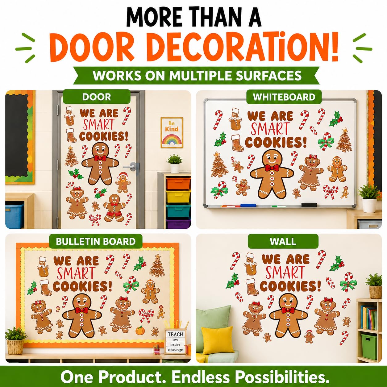 Hello Hallway Classroom Door Decorations for Teachers, Christmas | Reusable Peel & Stick Door & Whiteboard Decor Kit | Preschool Pre-K Kindergarten Classroom Decor | Teacher Supplies
