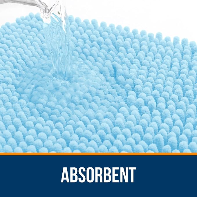 OLANLY Toilet Rugs U-Shaped 20x20, Extra Soft Absorbent Chenille Contour Bathroom Rugs for Toilet, Dry Quickly, Machine Washable, Non-Slip Bath Mat, Sky Blue