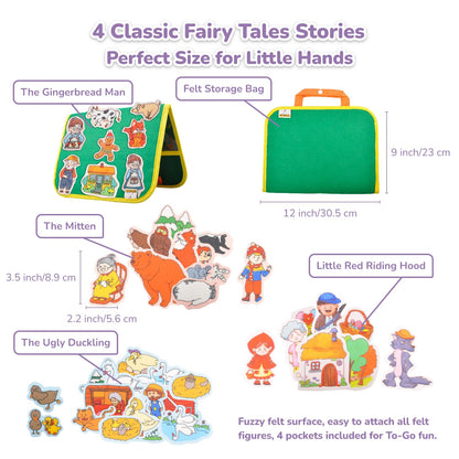 CHEFAN 4 Pack Felt Board Story Set, The Mitten, The Little Red Riding Hood, Gingerbread Man, Ugly Duckling, Precut Felt/Flannel Figure Pieces Teaching Wall for Preschool Activity Early Storytelling