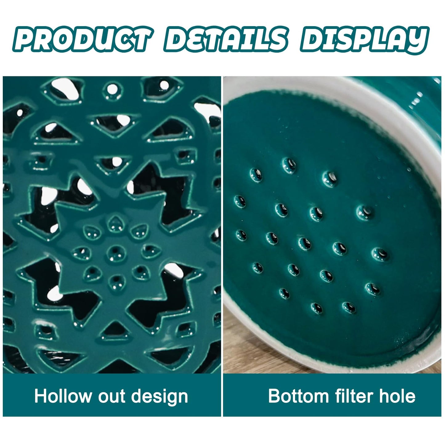 Exzzauk 4 Inch Orchid Pots with Holes, Garden Ceramic Orchid Pots with Separate Saucer for Indoor Outdoor Repotting (Green)