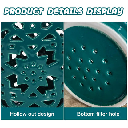 Exzzauk 4 Inch Orchid Pots with Holes, Garden Ceramic Orchid Pots with Separate Saucer for Indoor Outdoor Repotting (Green)