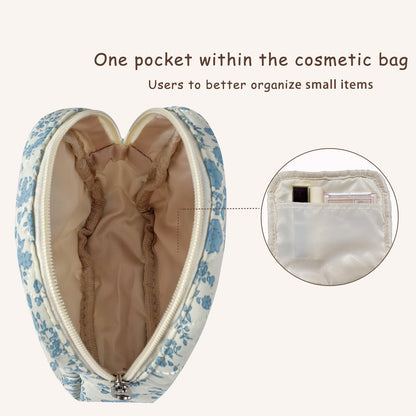 RSRSLEII Small Quilted Cosmetic Pouch for Purse, Mini Cotton Makeup Bag with Compartments, Cute Zipper Lipstick Holder for Women (01Bear)