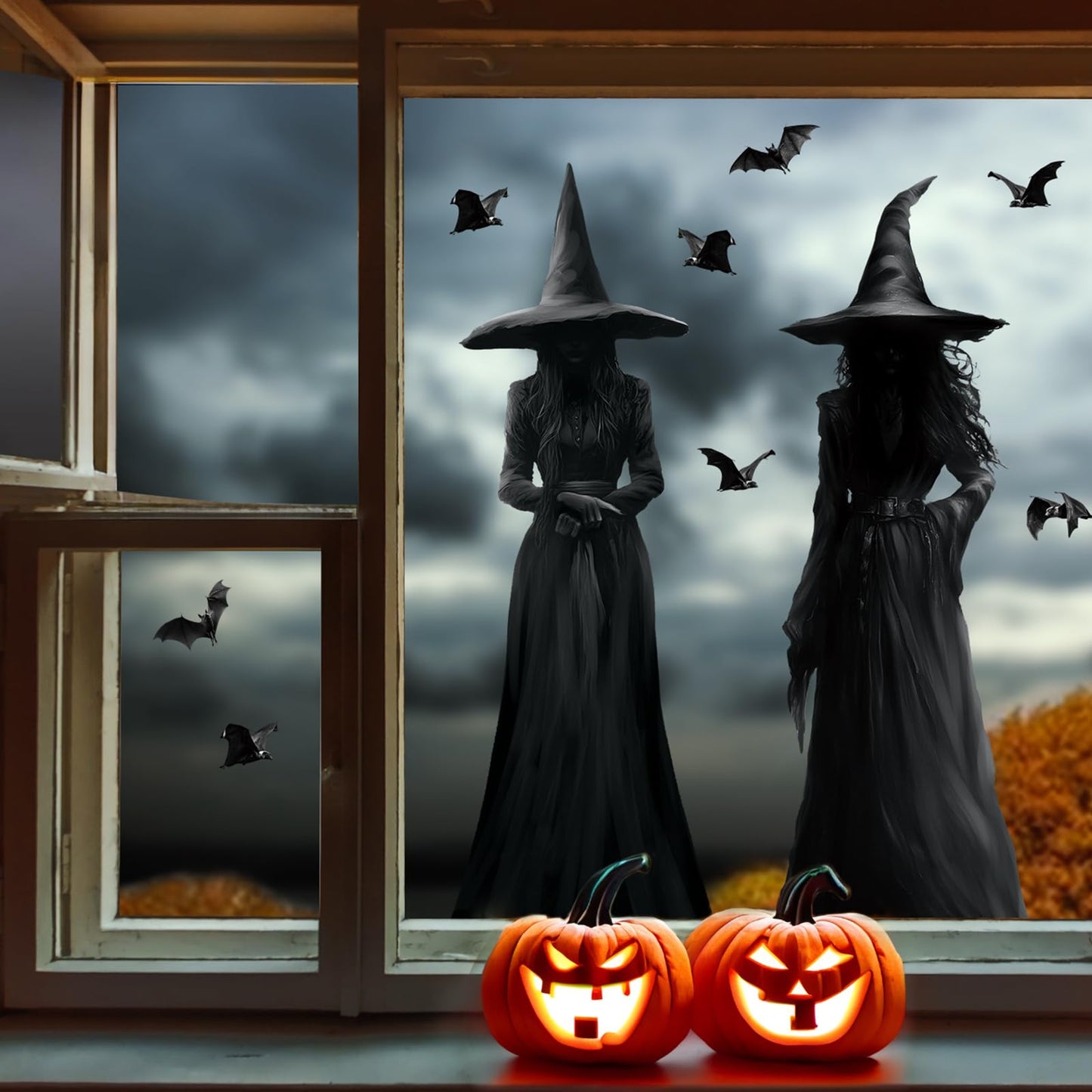 Halloween Decorations Window Clings Decor: 3pcs Large Realist Dark Witch Bats Silhouette Halloween Decals Cling Indoor, Scary Creepy Style School Home Office Party Supplies for Glass Windows