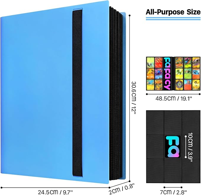 【2026】Trading Card Binder 9 Pocket, Premium Sports Collection Binder Game Cards Book with Sleeves Side Loading, Anti-open Strap Double Sided Waterproof 360 Card Folder