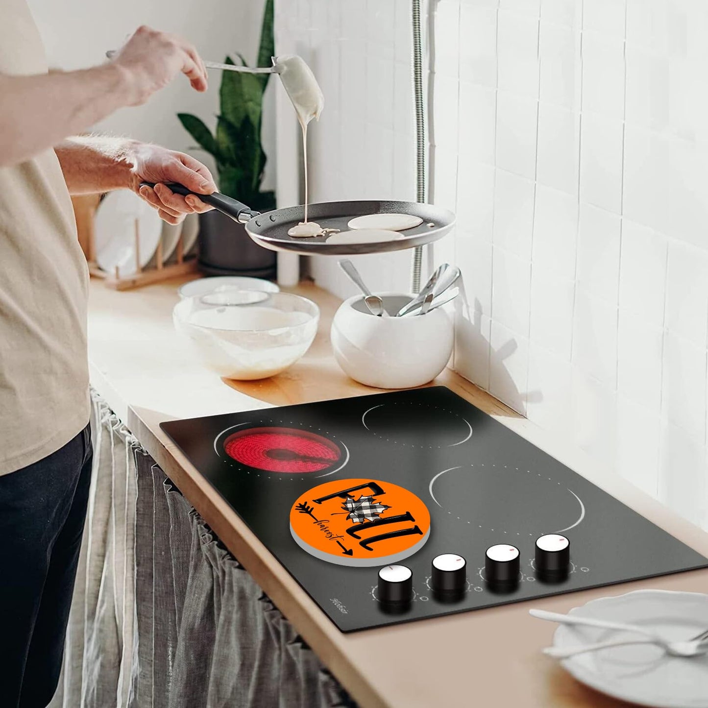 Fall Pumpkin Electric Stove Burner Covers，4 Pcs Halloween Decor Round Stove Burner Cover，8 Inches and 10 Inches，Gas Stove Burner Cover,Metal Cooktop Autumn Pumpkin Decorative Home Decor,Kitchen Decor