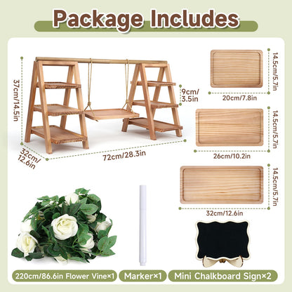 Erlsig Wooden 3 Tier Cupcake Stand with Swing, Rustic Pine Wood Dessert Display Stand with Removable Trays, Foldable A-Frame Ladder Rack for Cake Fruit Snack, Perfect for Wedding Party Birthday