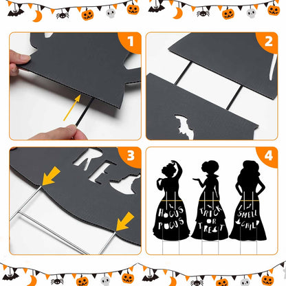 3Pcs Witch Silhouette Yard Signs Hocus Pocus Halloween Decorations Halloween Yard Decoration Sign with H-Stakes for Yard Lawn Garden Outdoor Decor