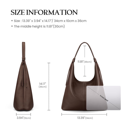 befen Genuine Leather Slouchy Hobo Purses for Women, Casual Hobo Bags Real Top Grain Leather Tote Handbags Women's Coffee Shoulder Satchel for Shopping, Outing, Travel