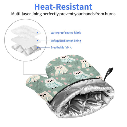 Owl Oven Mitts of 2 Pack, Funny Kitchen Gloves Heat Resistant Non-Slip Kitchen Mitts for Cooking Baking Grilling