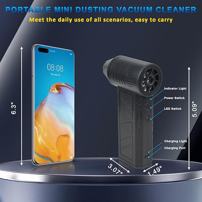 4-in-1 Compressed Air Duster with Light, Handheld Car Vacuum/Air Blower/Pump/Inflate 130000RPM Adjustable Electric Vacuum Cleaner for Computer Keyboard Car Home(Black)