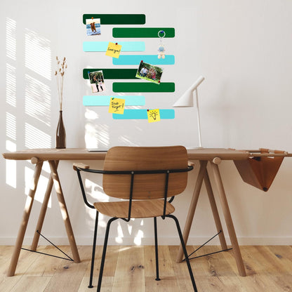 HULAVO 8Pcs Rectangle Felt Cork Board Bar Strips with 35 Pushpins, Self-Adhesive Bulletin Board Strips for Office School Home Wall Decor Stickers Memos Schedules Photos Display -Gradual Green