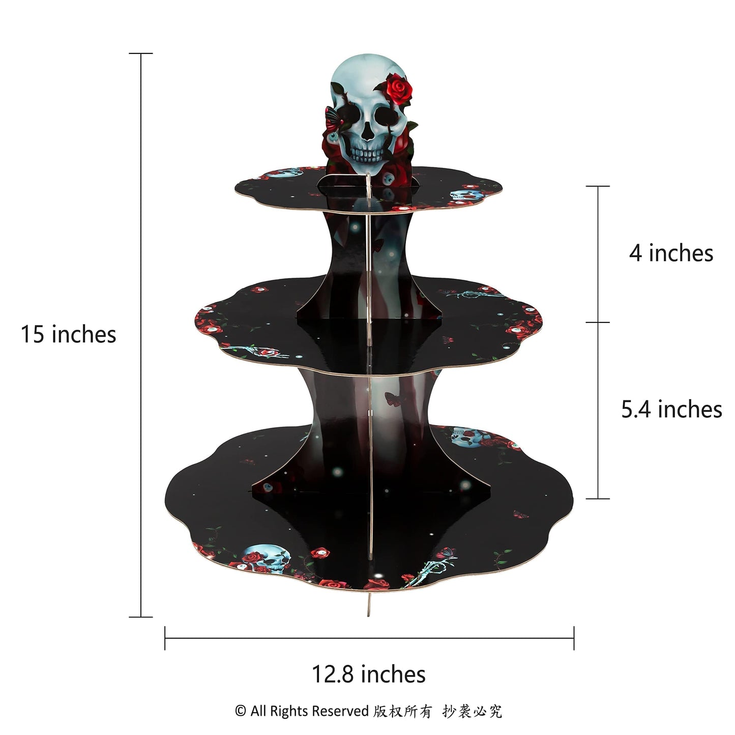 Cheerland Halloween Cupcake Stand Black Red Skeleton Birthday Party Decorations Rose Skull Party Decoration Goth Birthday Decor Spooky Skeleton Gothic Halloween Wedding Decorations