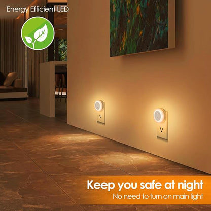 FOLKSMATE LED Night Lights Plug into Wall, Dimmable Plug in Nightlight with Auto Light Sensors for Adults, Kids Room, Bedroom, Bathroom, Hallway, Kitchen, Stairs, Amber White, 2-Pack