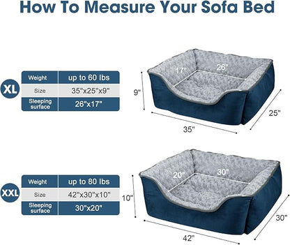 JOEJOY Rectangle Dog Bed for Large Medium Small Dogs - Washable Orthopedic Sofa Bed, Soft Breathable Puppy & Pet Cuddler, Durable Calming Dog Bed with Anti-Slip Bottom, Multiple Sizes, Navy Blue