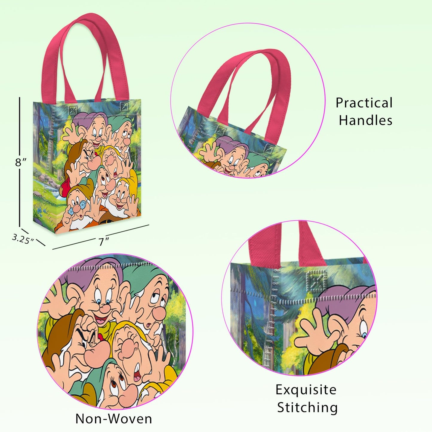 Snow White Party Favor Bags Set – 24 Pack 8" Disney Goodie Bags for Kids Bulk Reusable Mini Totes | Disney Snow White Birthday Party Supplies