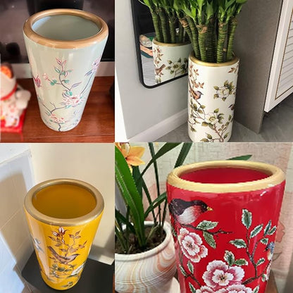 Ceramic Umbrella Stand Umbrella Holder for Entryway Hand-Made Umbrella Stand Barrels Umbrella Holder Cane Floor Standing Vase Ceramic Storage Bucket for Home Office Entrance Indoor.(Red 204)