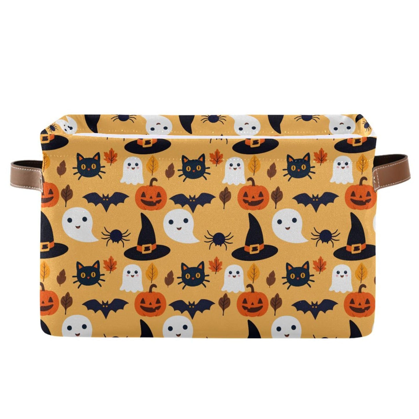 Bolaz Large Storage Basket Halloween Spooky Skull Pumpkin Black Cat Foldable Storage Box Organizer Bins with Handles for Bedroom Home Office