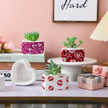Beeveer 6 Pcs DIY Craft Kits Make Your Own Ceramic Succulent Planters Paintable Heart Shaped Decoration, and Ceramic Succulent Planters Kit for Mother's Day from Daughter Son