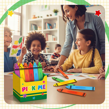 Eaasty 37 Pcs Back to School Crayon Flip Name Sticks with Pick Me Box Crayon Classroom Talking Flip Sticks for Classroom Management Tool Teacher Essentials Student Educational and Learning Activities