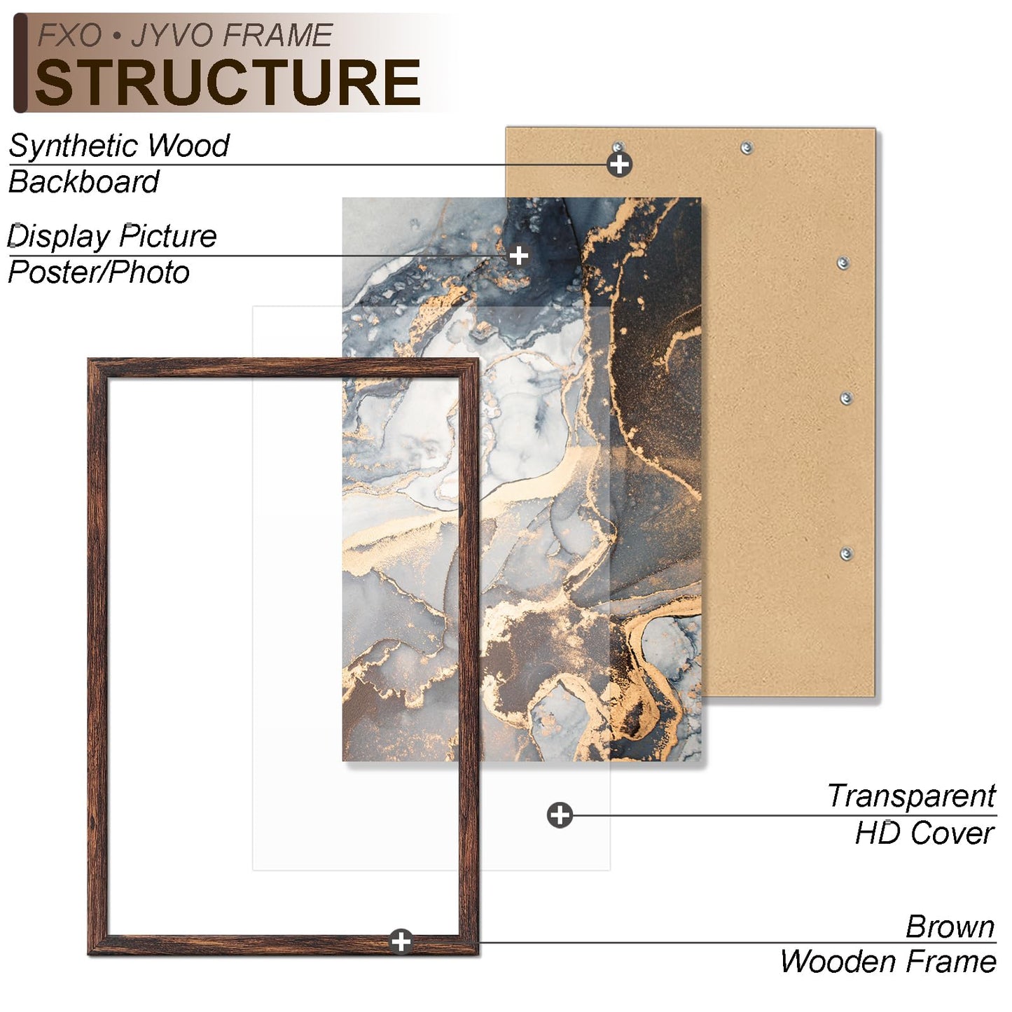 Fxojyvo Engineered Wood 14x24 Picture Frame, Brown Frame for 14 x 24 Inch Picture Poster Photo, Light Weight 14 by 24 Frame with Wood-grain for Wall - 3 Pack/Brown/14 x24