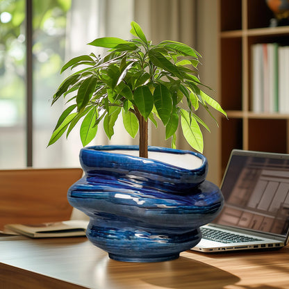 Teagas Ceramic Pots for Plants - 10.6 Inch Ceramic Planter with Drainage Hole, Decorative Planters for Indoor Outdoor, Unique Flower Pots, Garden Office House Decor, Birthday Housewarming Gifts, Blue