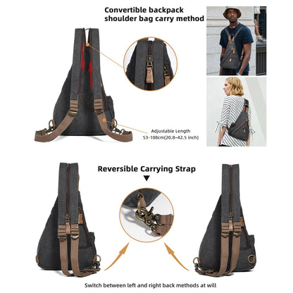 KL928 Canvas Sling Bag - Small Crossbody Backpack Shoulder Casual Daypack Rucksack for Men Women(Small Version, Black)