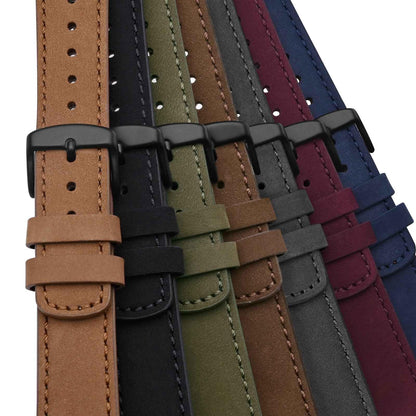 WOCCI 20mm Retro Leather Watch Band for Men and Women, Quick Release Replacement Strap with Black Buckle (Grey)