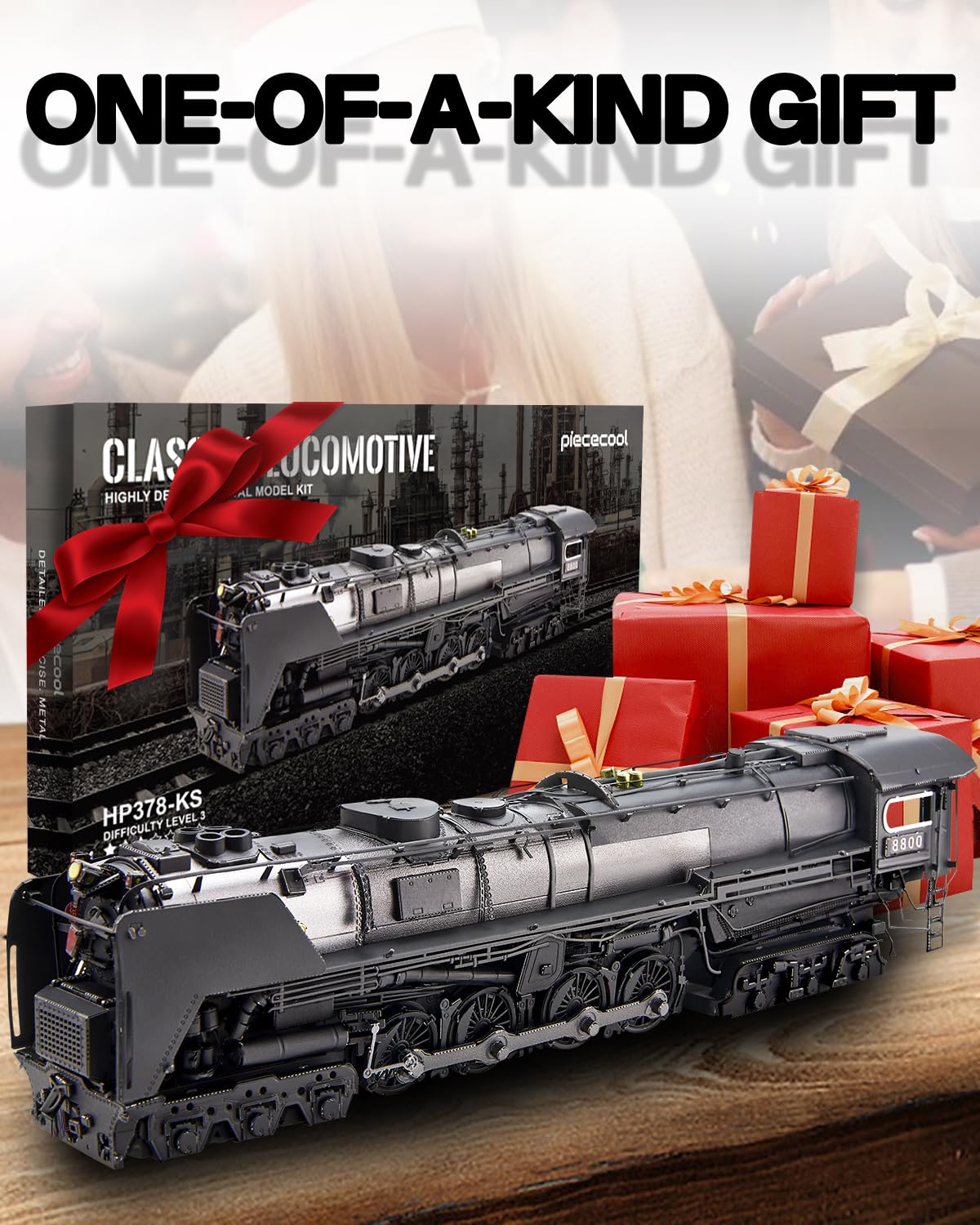 Piececool 3D Metal Puzzles for Adults, Class S-2 Locomotive Steam Train Model Building kit, Hobbies DIY Creative Gifts for Christmas Birthday Valentines Day