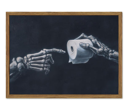 Funny Skeleton Bathroom Wall Art Gothic Skull Hand and Toilet Paper Bathroom Wall Decor Picture, Dark Academia Restroom Poster Canvas Print Painting 12x16 inch Wood Framed