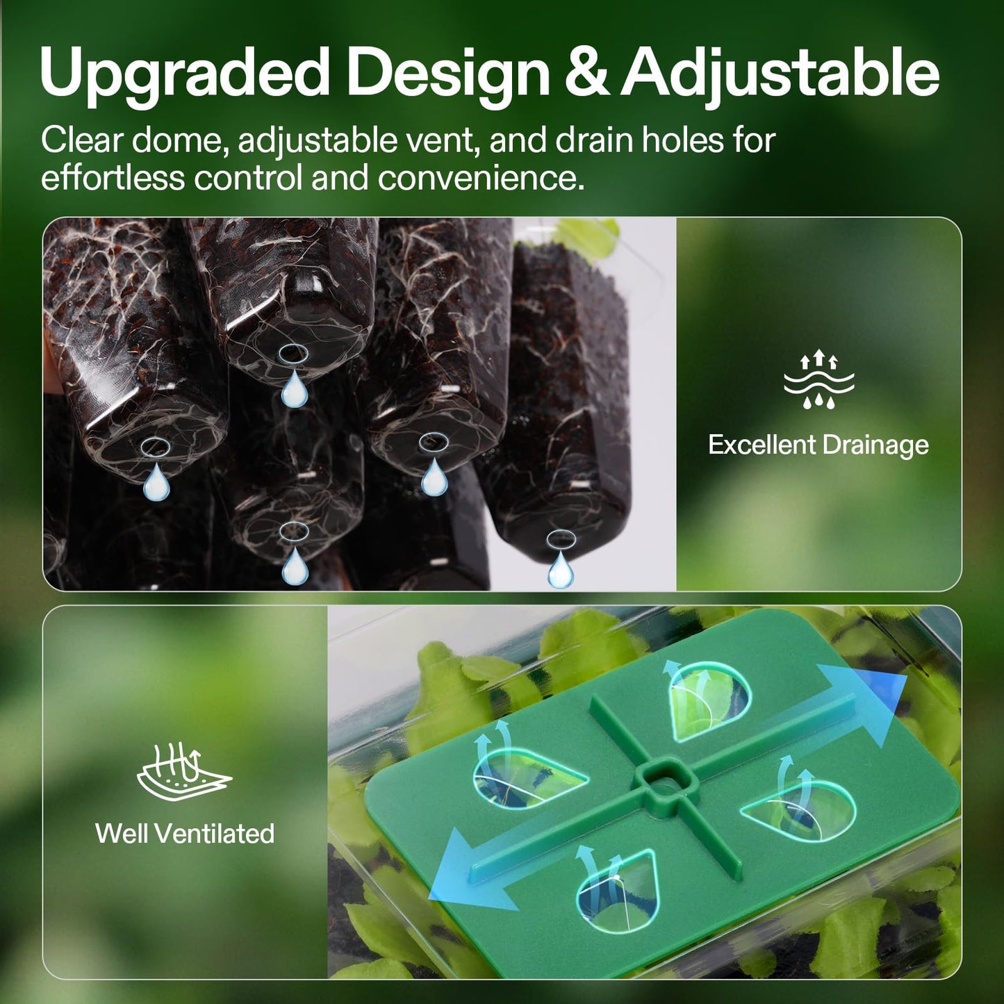 VIVOSUN 24-Pack Seed Starter Trays, 144-Cell Seed Starter Kit with Humidity Dome, Flat Reusable Plant Germination Trays with Drain Hole, Green Propagation Tray for Planting Seeds